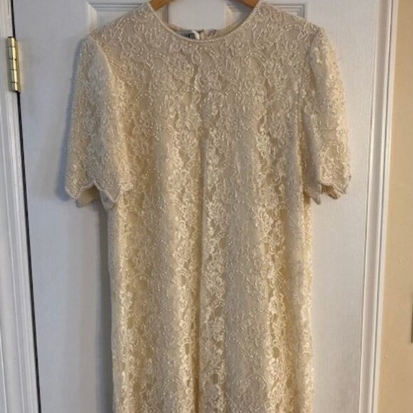 BRILLIANTE by JA Pearl Lace Formal Party Tiered Dress Ivory W Sleeves Size Large - Picture 1 of 15